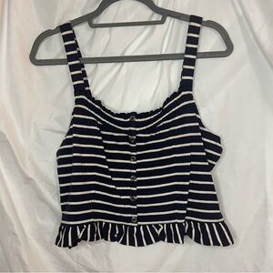 Striped Navy and White American Eagle Women’s Tank Top Size Large
